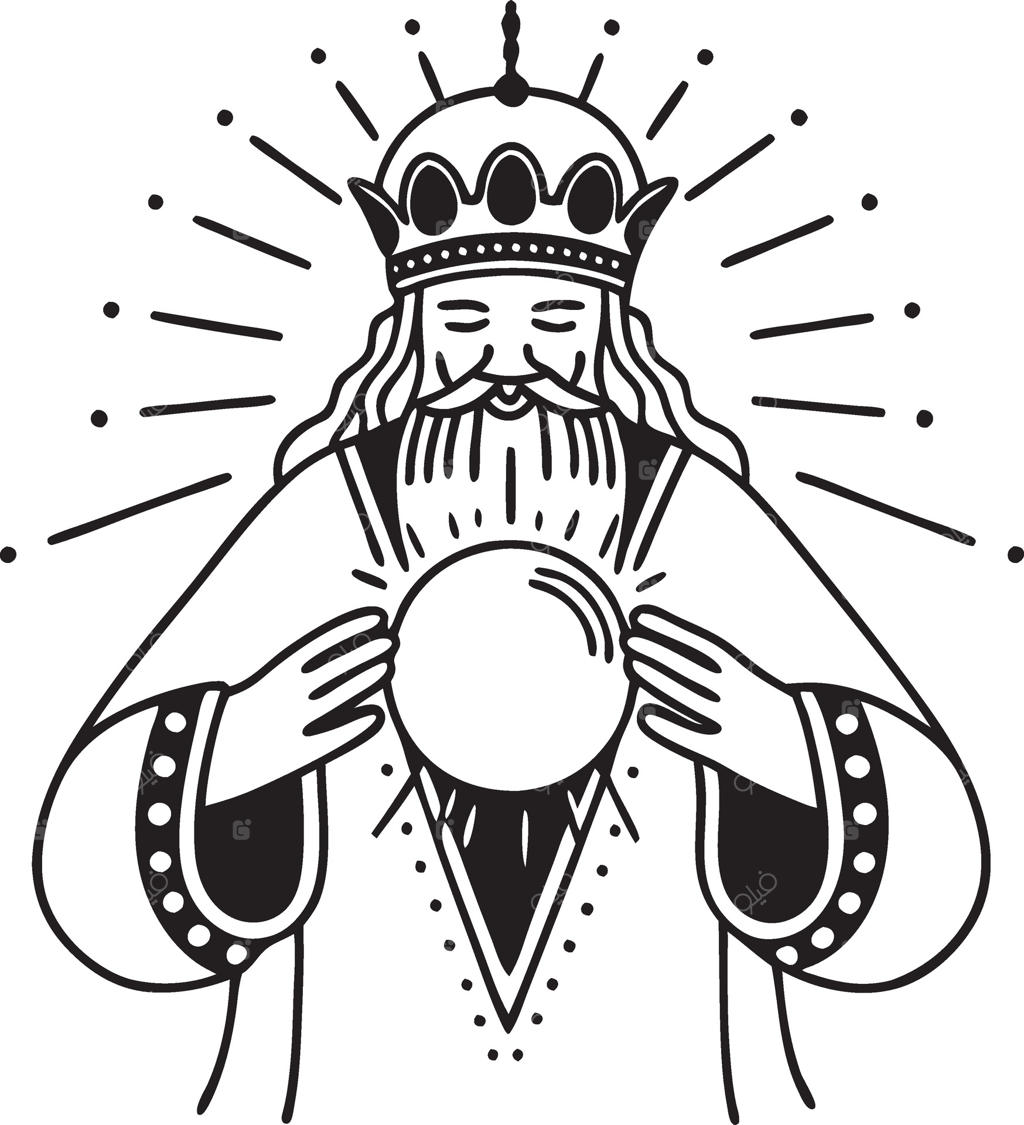 تصویرسازی پادشاه اسرارآمیز با گوی بلورین برای تاروت و هنر معنوی