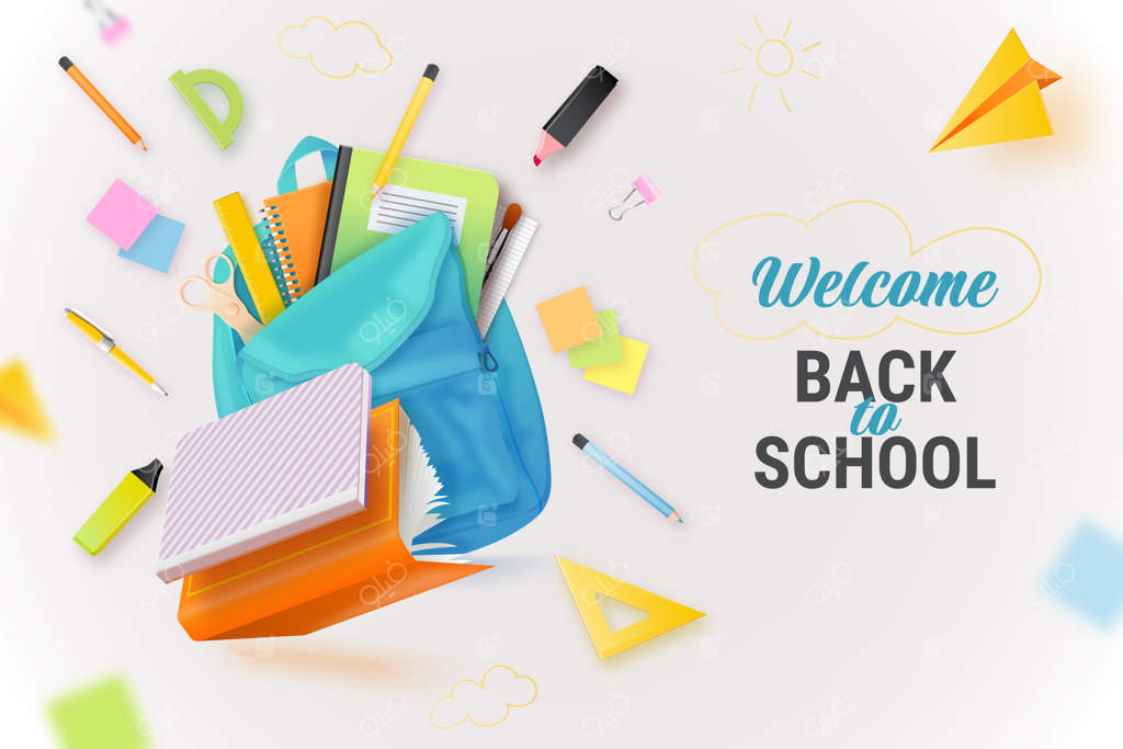 تصویر واقع‌گرایانه بازگشت به مدرسه با لوازم التحریر