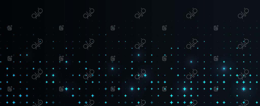 پس‌زمینه ستاره نئونی آبی در آسمان شب تاریک با هالهٔ فیروزه‌ای و نورهای لطیف، بنری ساده برای طراحی تکنولوژی، مهمانی، وب و رویدادها. تصویرسازی