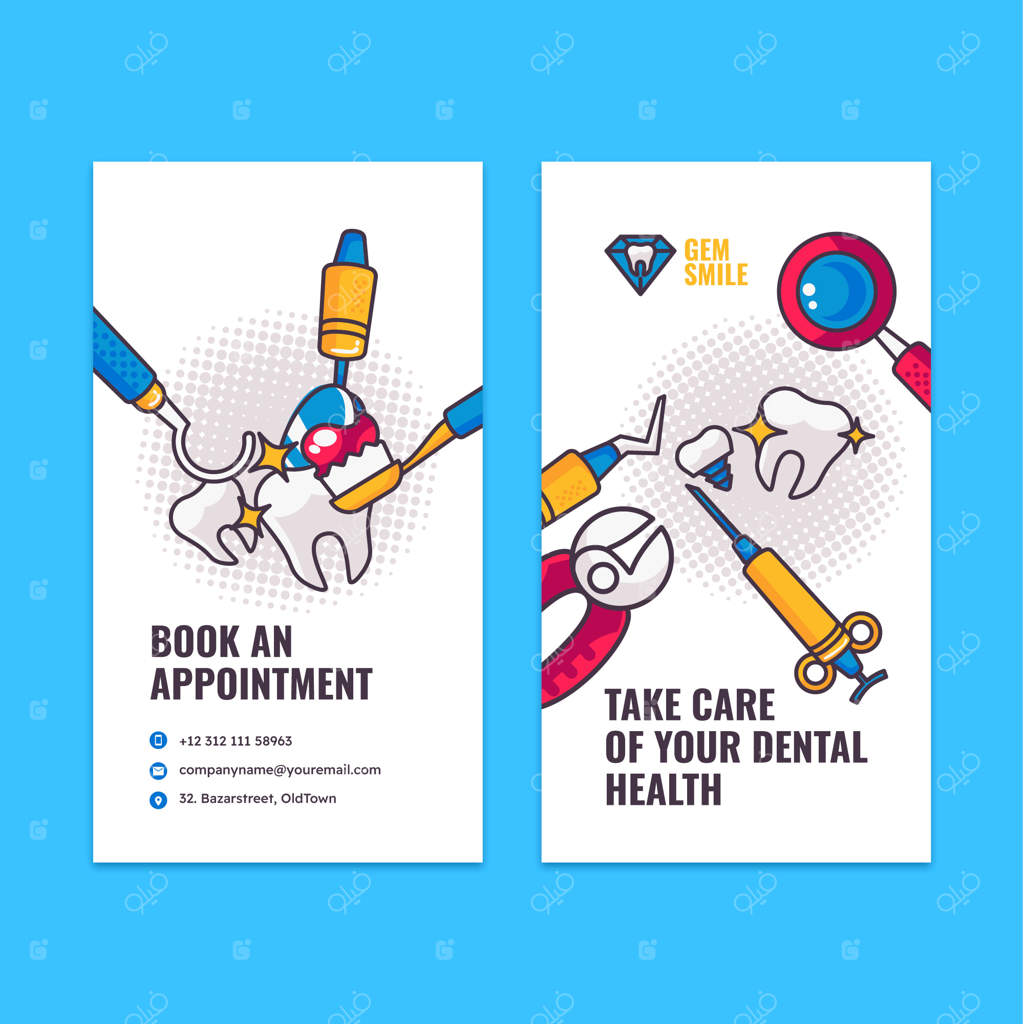قالب کارت ویزیت عمودی برای کلینیک دندانپزشکی