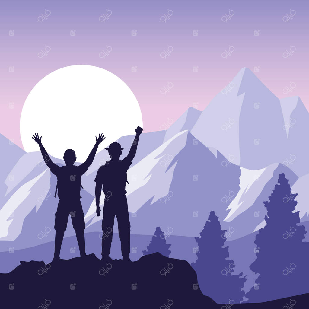 سایه‌های مسافران در کوهستان