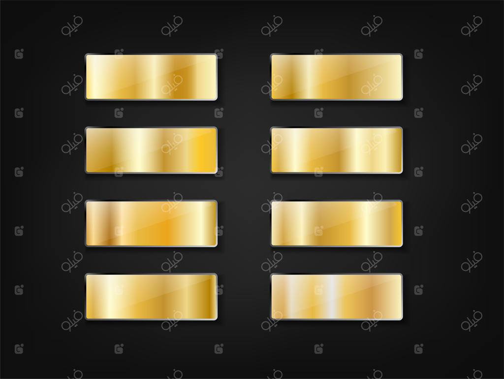 مجموعه بزرگی از نمونه‌های گرادیان طلایی وکتور، مناسب برای متن، بروشور، تایپوگرافی، بنرها و روبان‌ها