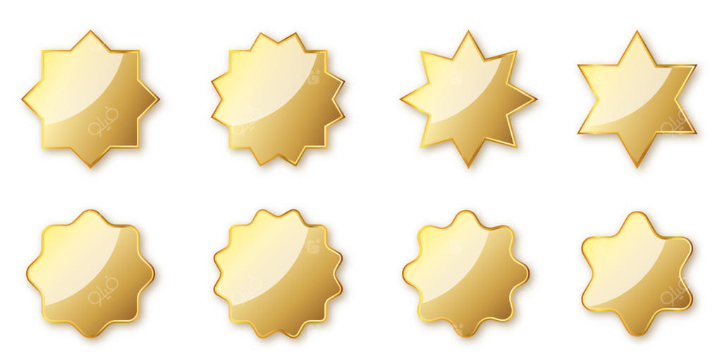 مجموعه‌ای از مهرهای طلایی. تمبرهای براق جدا شده. تصویرسازی. جایزه طلایی.