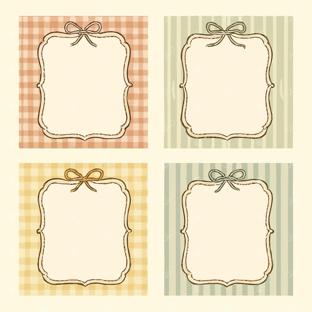 چهار قاب عتیقه با روبان روی پس‌زمینه شطرنجی