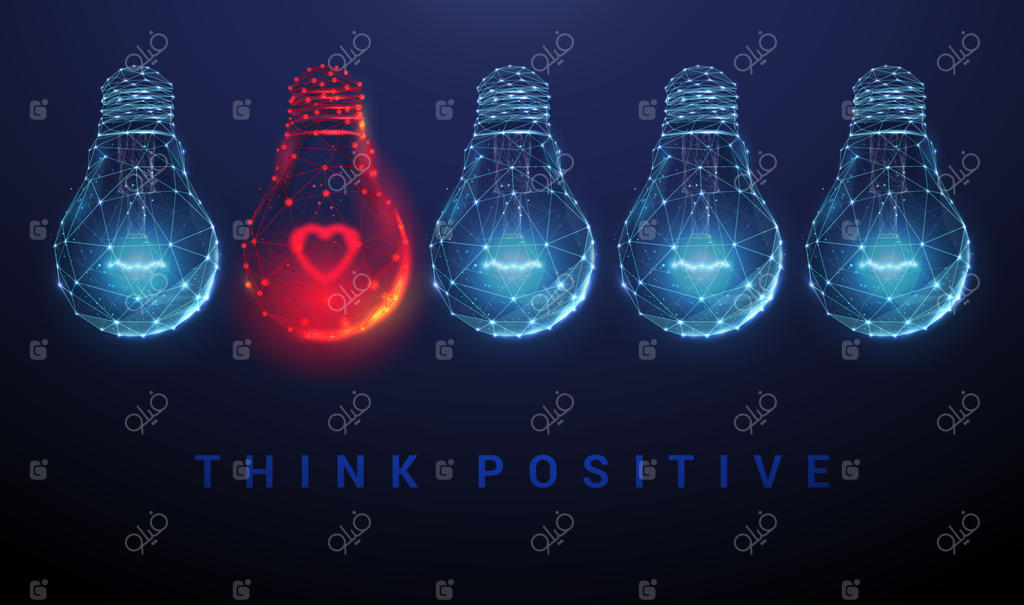 لامپ‌های انتزاعی و درخشان آبی و قرمز با شکل قلب در داخل