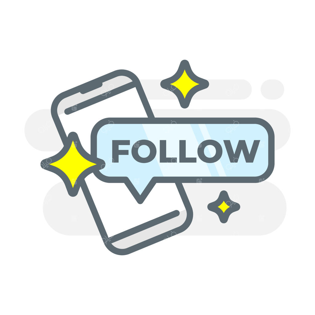 تصویرسازی دکمه فالو (Follow) شبکه‌های اجتماعی روی صفحه موبایل با طراحی فلت؛ وکتور لایه‌باز (EPS10) و المان گرافیکی مدرن مناسب برای رابط کاربری (UI) لندینگ پیج، اینفوگرافیک و آیکون