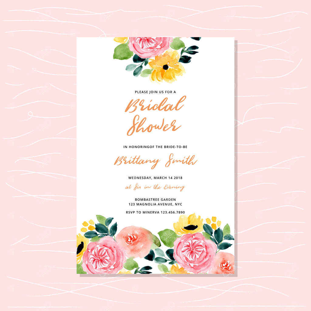 دعوت‌نامه جشن عروسی با طرح آبرنگی گل‌ها