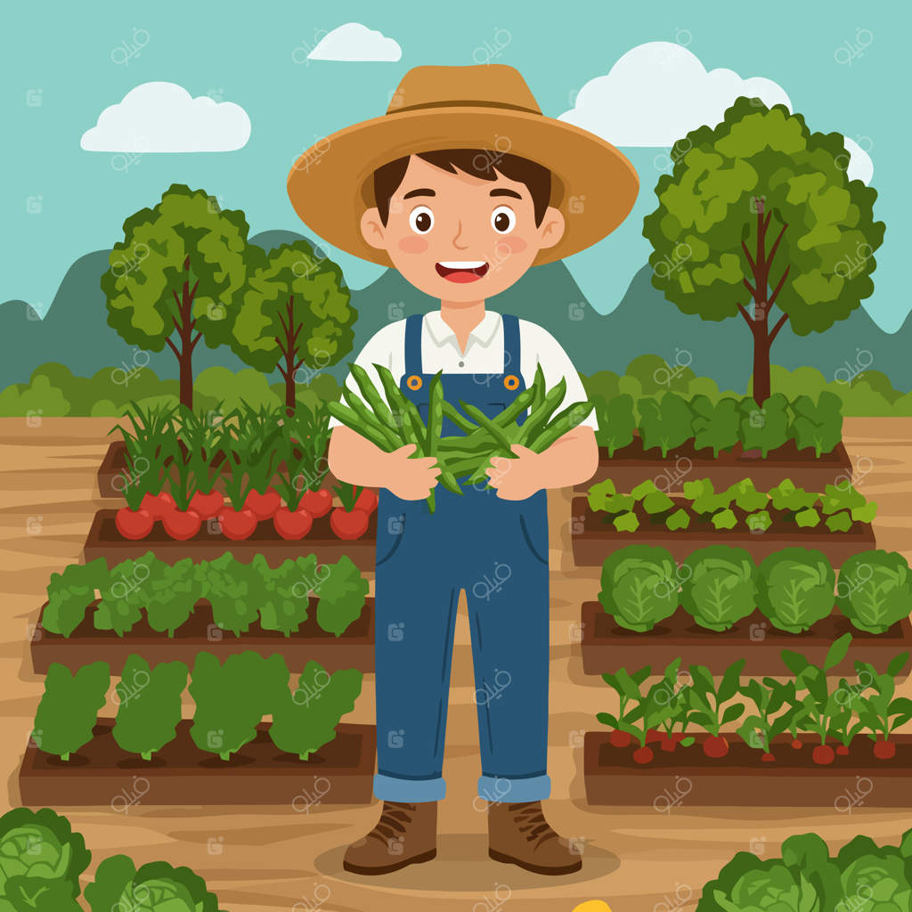 تصویر کشاورزی در حال نگه داشتن برداشت لوبیا سبز در باغچه سبزیجات