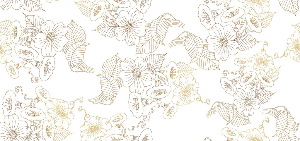 گل‌های طلایی در طرح خطی روی زمینه سفید. طراحی کاغذ دیواری لوکس به سبک آرت دکو برای چاپ، پوستر، جلد، پارچه، دعوت‌نامه