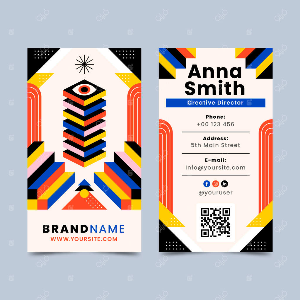 طرح کارت ویزیت با پترن هندسی و طراحی تخت