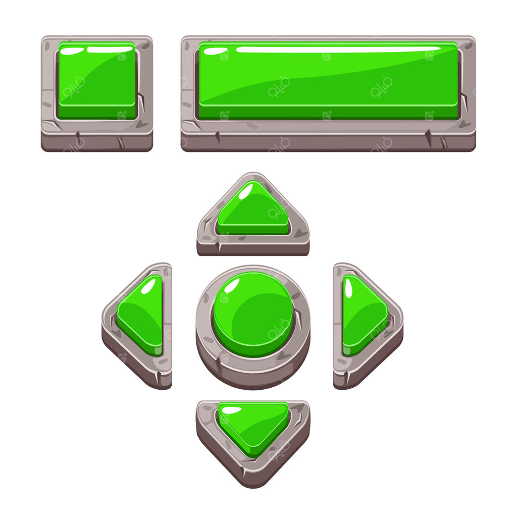 دکمه‌های کارتونی سبزرنگ برای طراحی بازی یا وبسایت