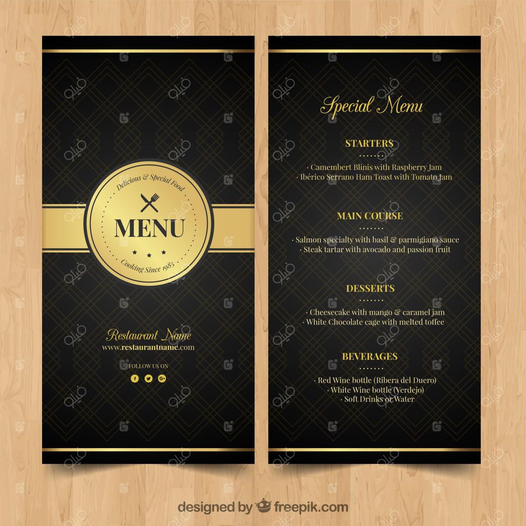 منوی طلایی برای رستوران مجلل