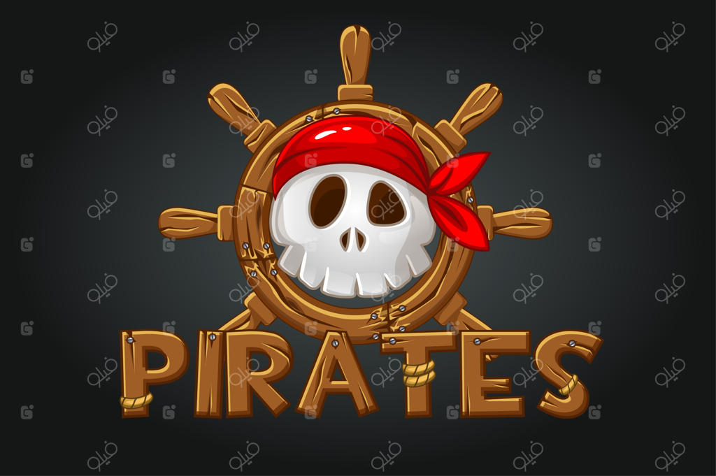 جمجمه دزد دریایی در کنار فرمان و نوشته چوبی: آیکون بازی، جمجمه ترسناک