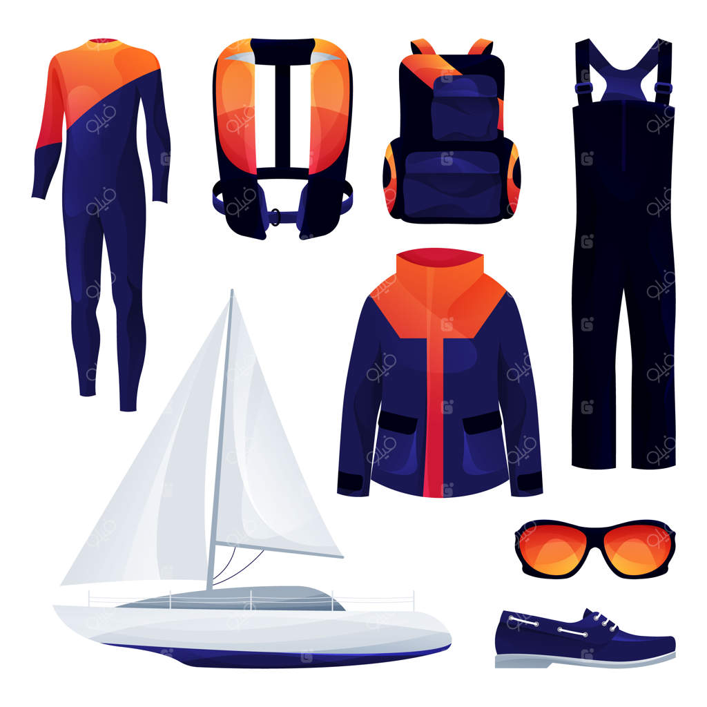 نمادهای وکتور مجموعه ابزارهای ورزشی و تجهیزات دریانوردی