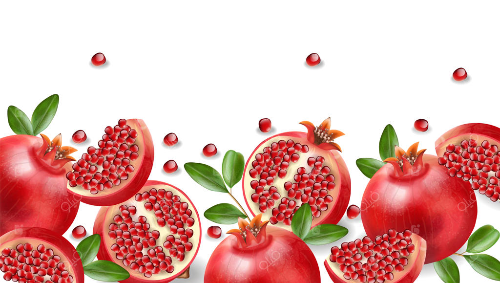 انار قرمز واقعی، میوه تازه، پس‌زمینه سفید