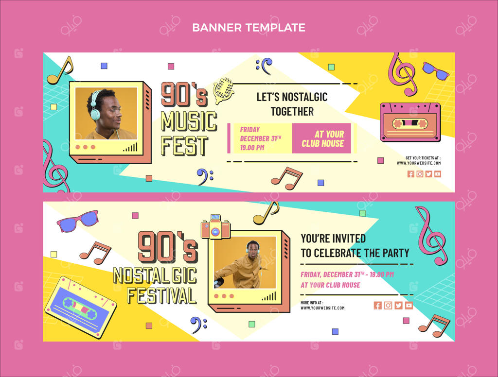 بنرهای افقی با طرح فلت برای جشنواره موسیقی دهه ۹۰