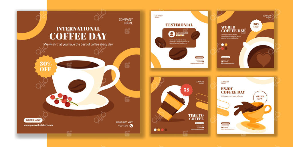 پترن پست شبکه‌های اجتماعی به سبک کارتونی برای روز ملی قهوه
