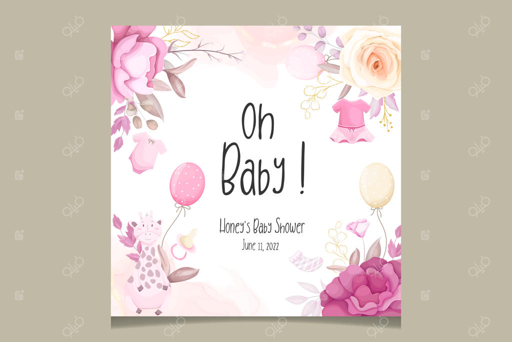 کارت دعوت زیبا برای جشن سیسمونی با طرح گل‌های دیدنی