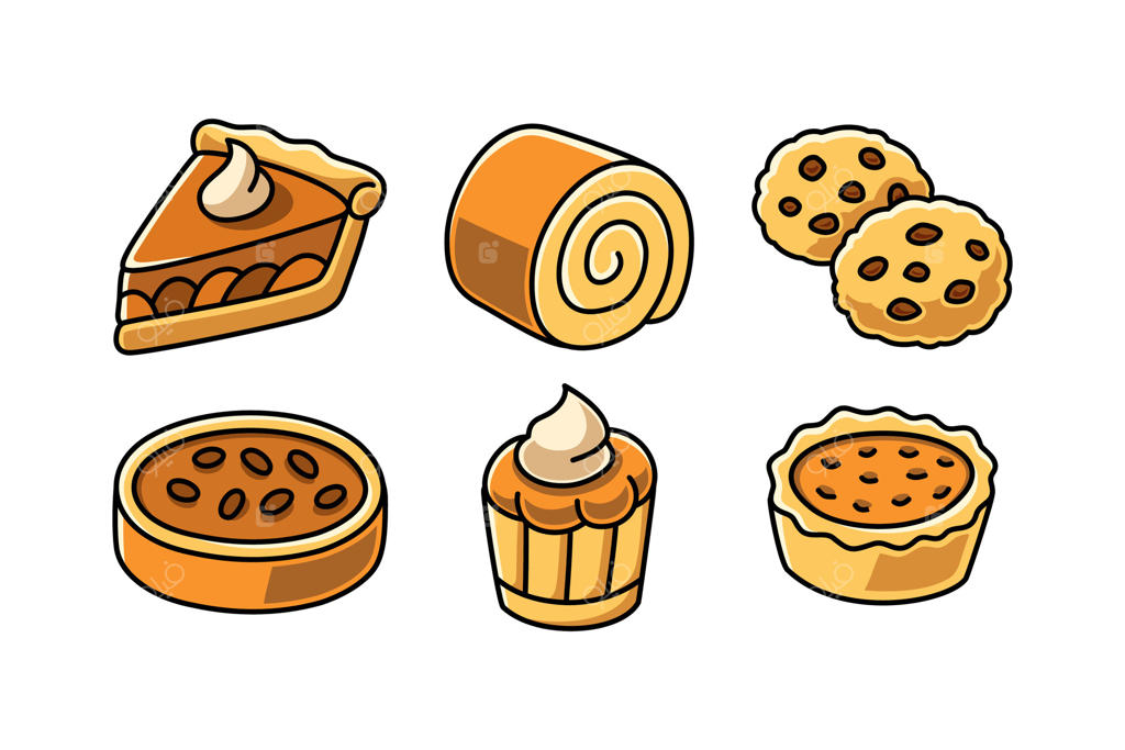 وکتور حرفه‌ای مجموعه دسرهای متنوع و لذیذ