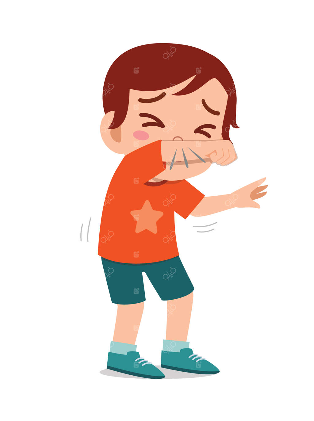 پسر بچه ناز و ناراحت به خاطر آنفلوآنزا عطسه می‌کند