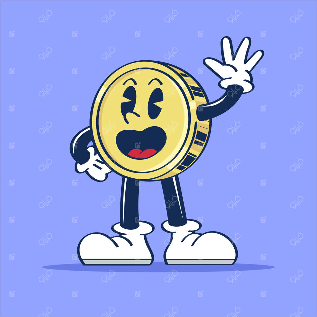 تصویر کارتونی سکه با چهره خندان و دست در حال سلام دادن دستیابی