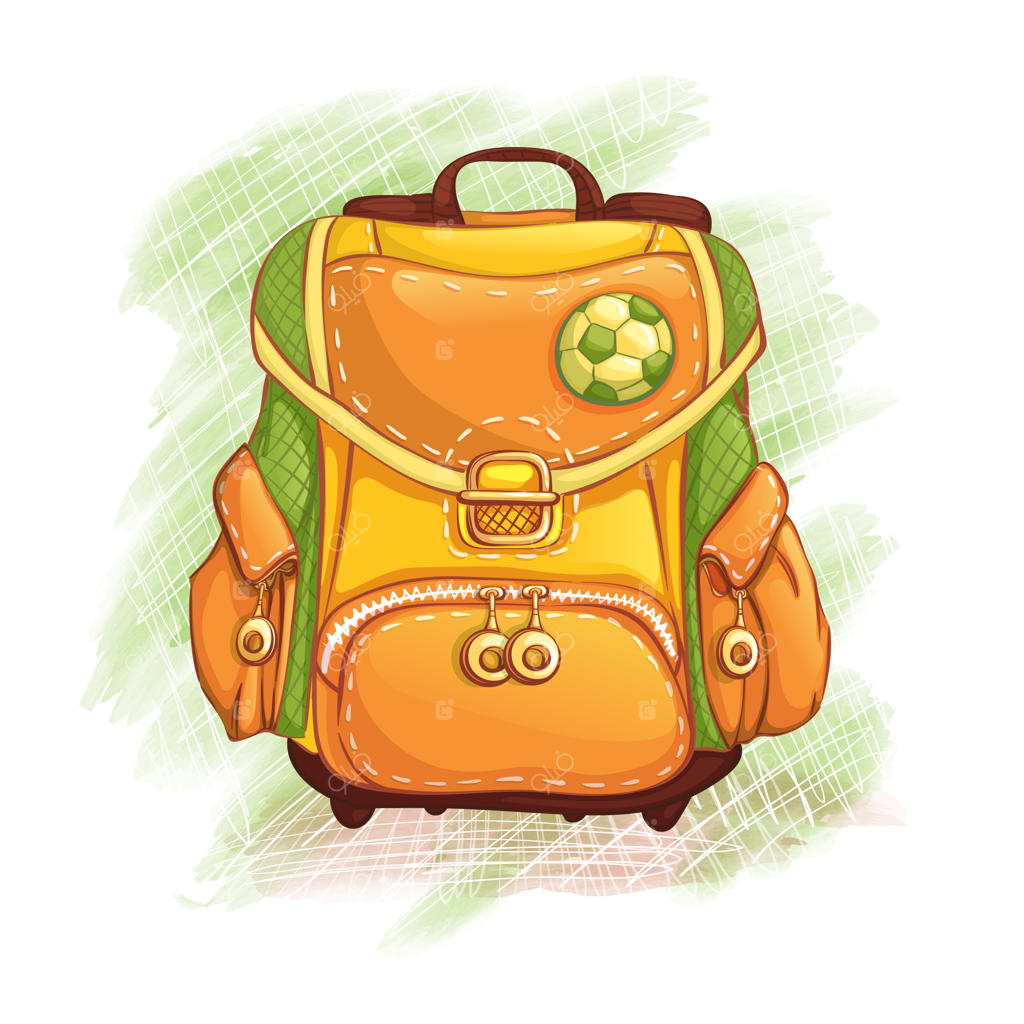 کوله‌پشتی سبز-زرد: بازگشت به مدرسه، موضوعات درسی برای دانش‌آموزان.