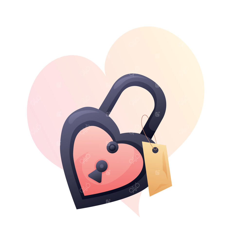 تصویر قفلی به شکل قلب با برچسب به سبک کارتونی در زمینه سفید