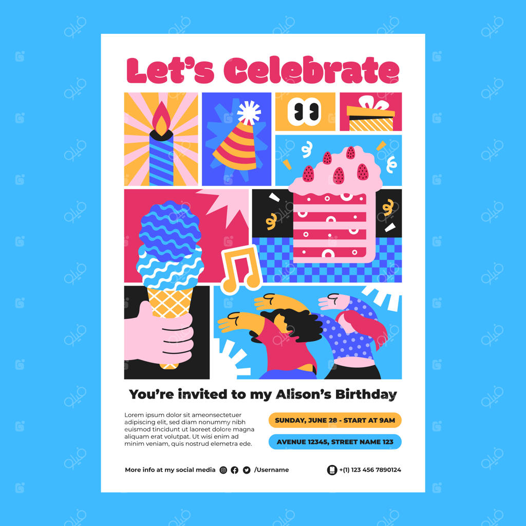 الگوی پوستر تولد با طراحی دستی