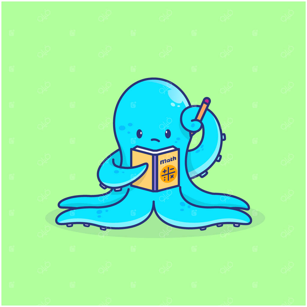 هشت‌پا دوست‌داشتنی در حال سردرگمی هنگام مطالعه