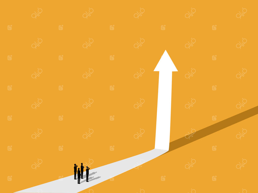 پیش‌بینی رشد: تیمی از تاجران در خیابان به فلشی رو به بالا نگاه می‌کنند