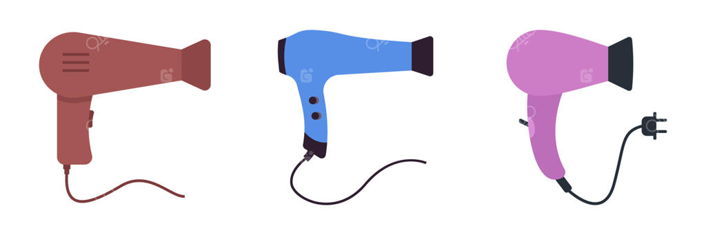 سشوار ساده و تخت. ابزارهای مراقبت از مو برای سالن آرایش و خانه. مجموعه‌ای از تصویرهای وکتوری یا آیکون. آرایشگاه.