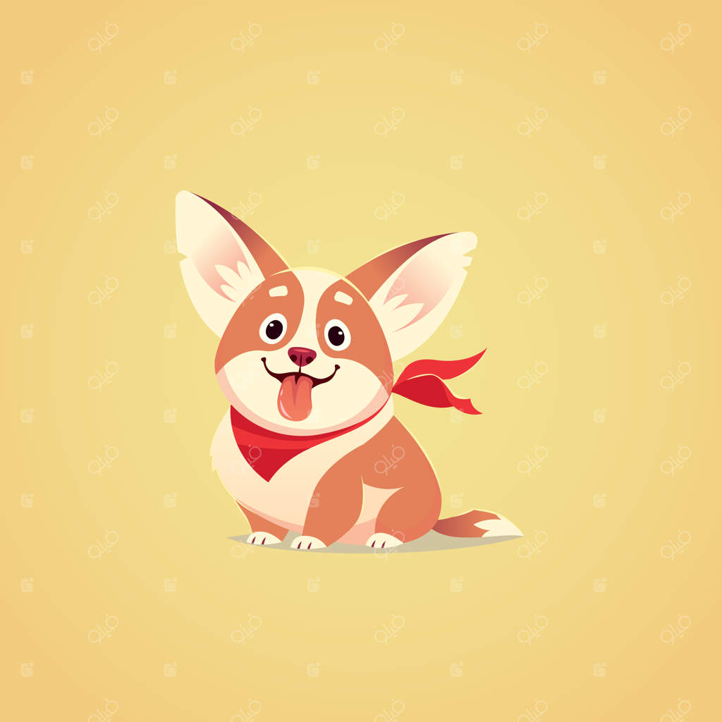 وکتور شخصیت بامزه سگ. سبک کارتونی. کورگی توله سگ خوشحال و گرسنه با زبانی بیرون زده. حیوان خانگی.