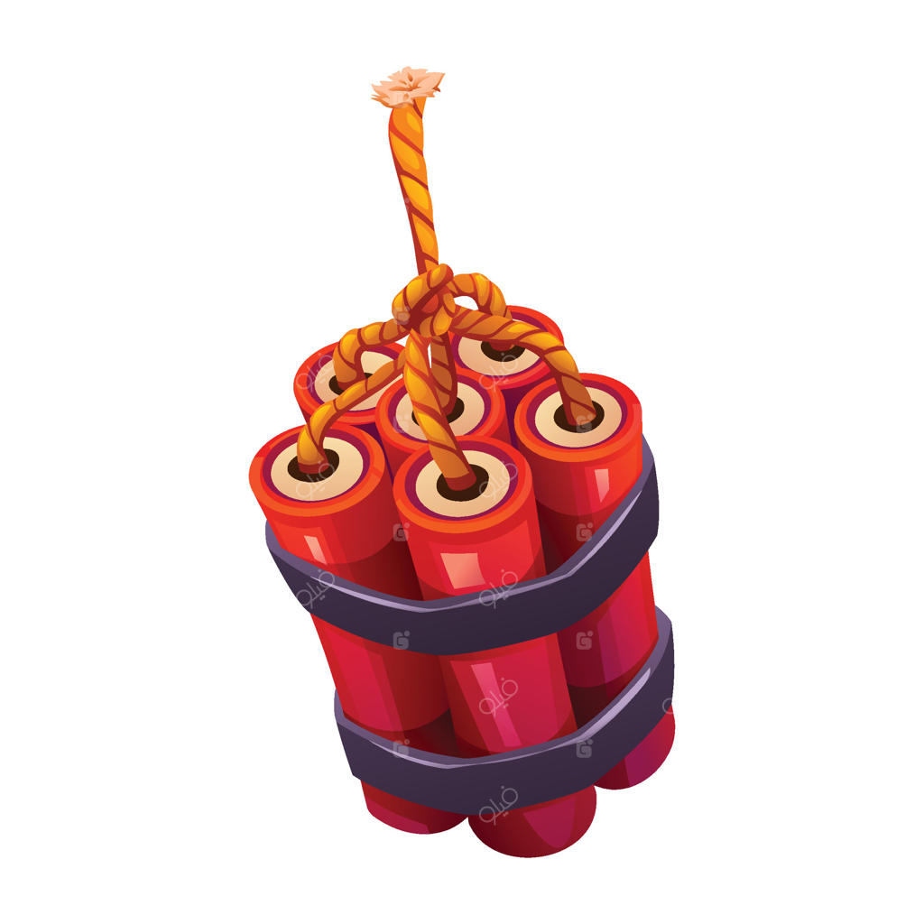 دسته چوب های دینامیت قرمز با فیتیله، بمب انفجاری به سبک کارتون. تصویرسازی کارتونی