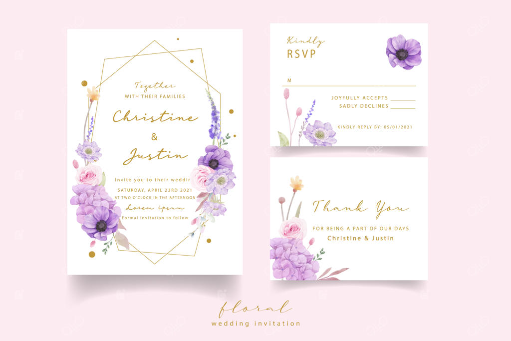 کارت دعوت عروسی با طراحی گل‌های رز آبرنگی