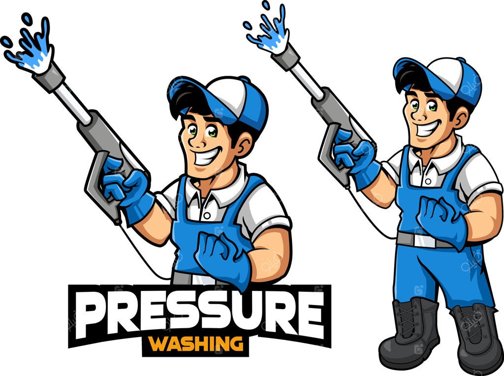 لوگوی نمادین کارگر با شستشوی فشار قوی و لبخند