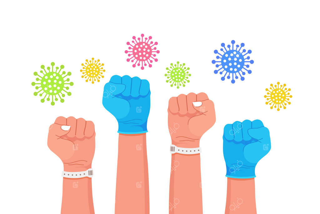 مشت‌های گره‌کرده بیماران و پرسنل پزشکی.