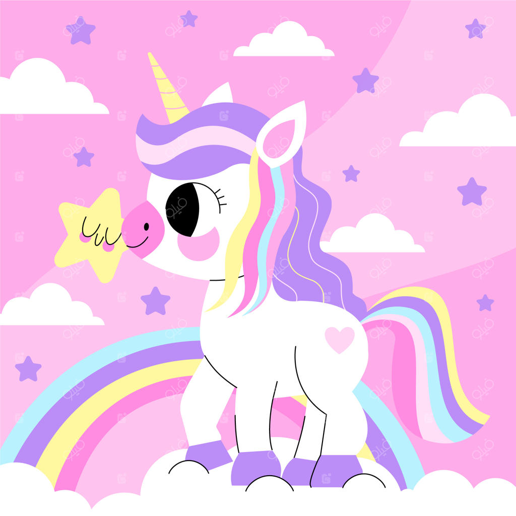 تصویر بامزه‌ای از یک تک‌شاخ کارتونی