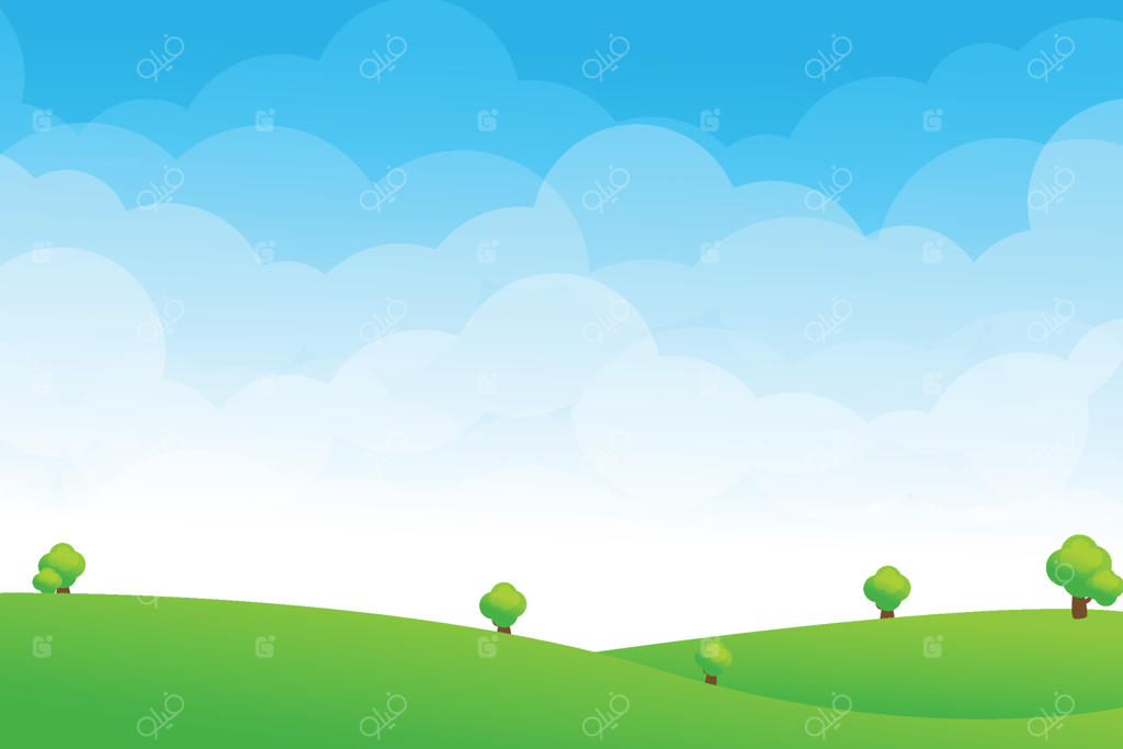 چشم‌انداز دل‌انگیز دشت سبز زیر آسمان آبی و ابرها، تصویرسازی انتزاعی از طبیعت