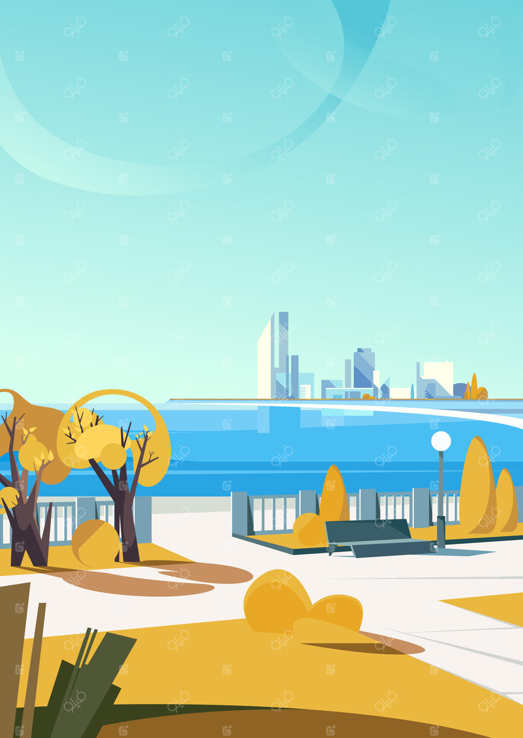 ساحل شهر در فصل پاییز: صحنه شهری در حالت عمودی.