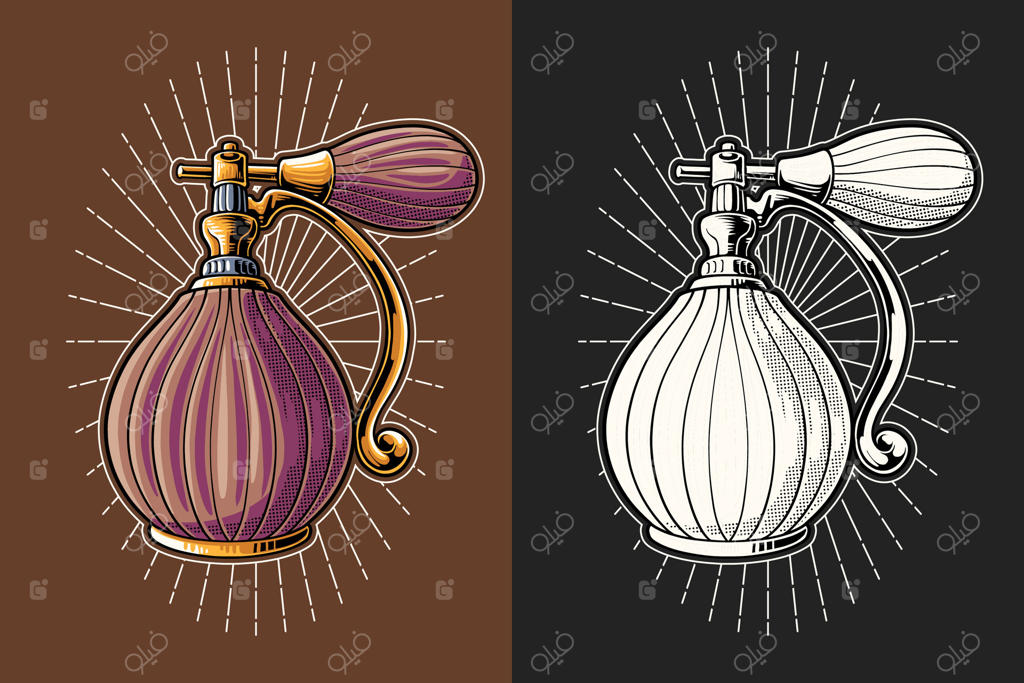 تصویرسازی آب‌پاش آرایشگری؛ طرح تیشرت ابزار آرایشگاه و مدل مو، مناسب برای طراحی لوگو، آیکون و نماد