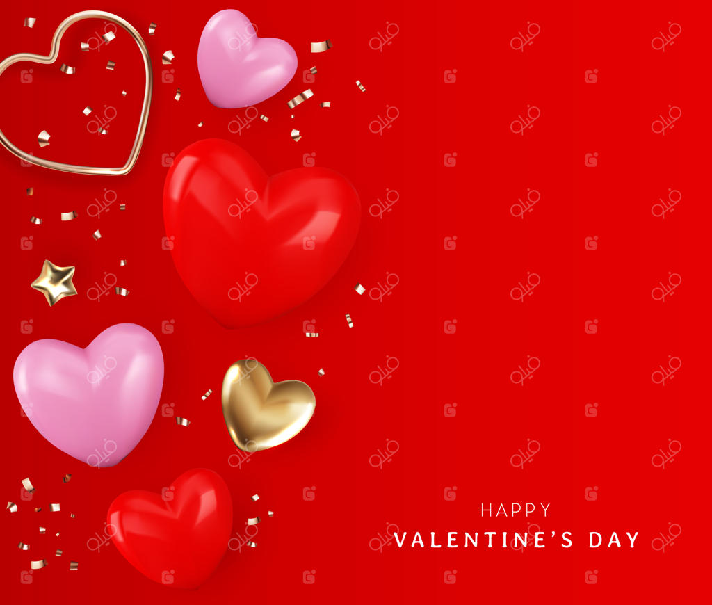 روز ولنتاین با تصویر قلب و روبان طلایی به سبک فلت‌لی