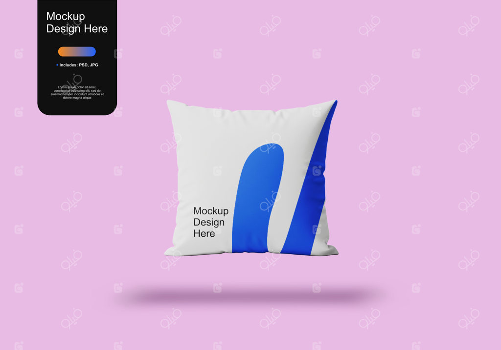 موکاپ بالشت با پس‌زمینه صورتی ملایم