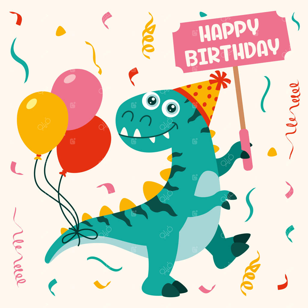 کارت تولد با شخصیت دایناسور