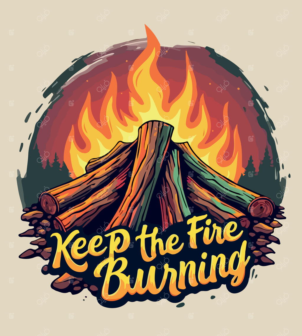 طرح تیشرت با تصویر آتش و نوشته شعله‌ها را برافروخته نگه دار