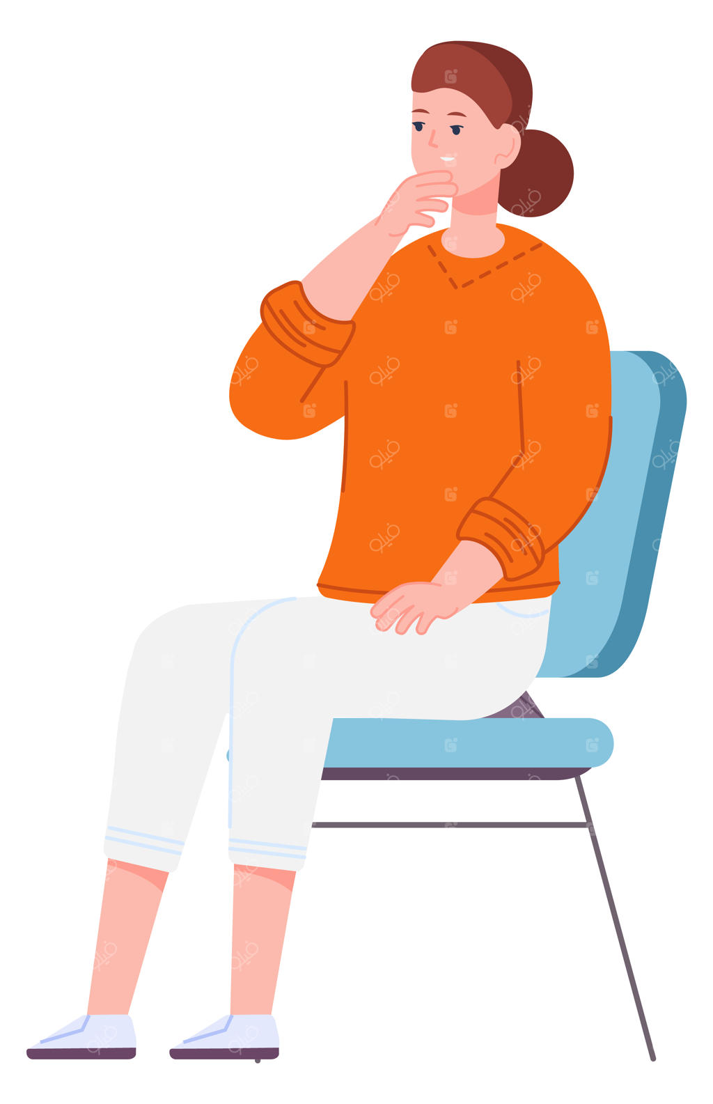 زنی جوان نشسته روی صندلی منتظر است