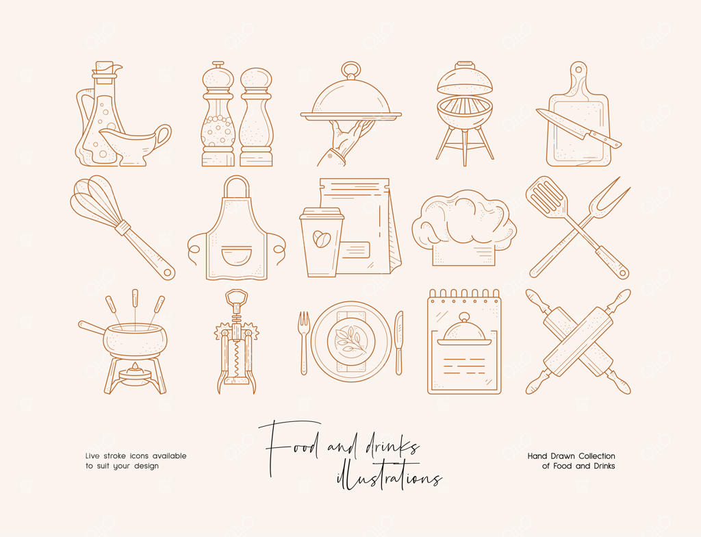 مجموعه‌ای از طرح‌های غذا به صورت خطی برای هویت برند