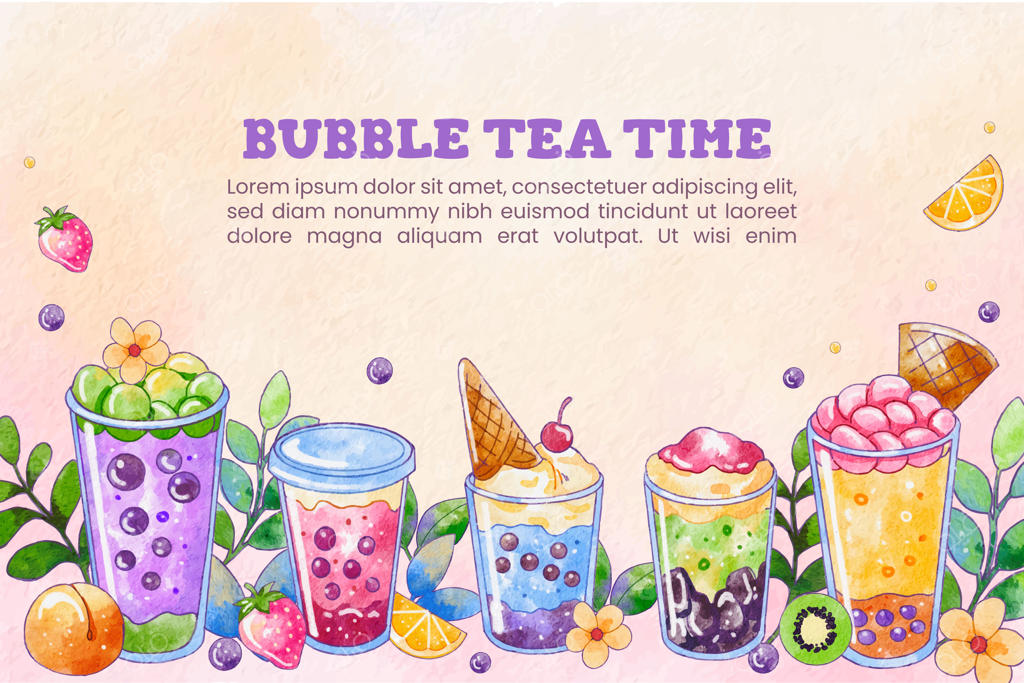 پیش‌زمینه چای حبابی با آبرنگ