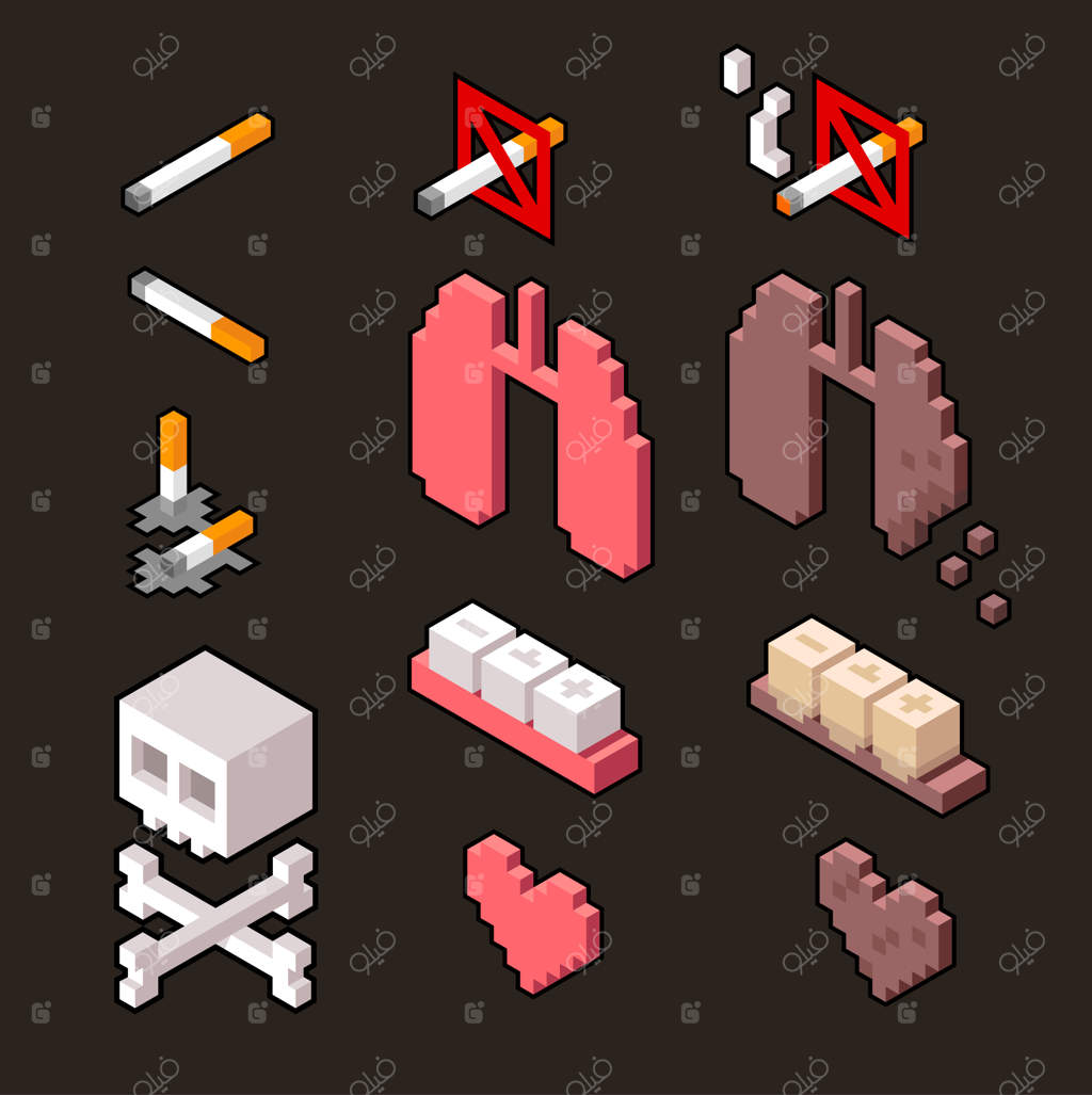 عناصر طراحی ایزومتریک تأثیرات مضر سیگار کشیدن سه‌بعدی