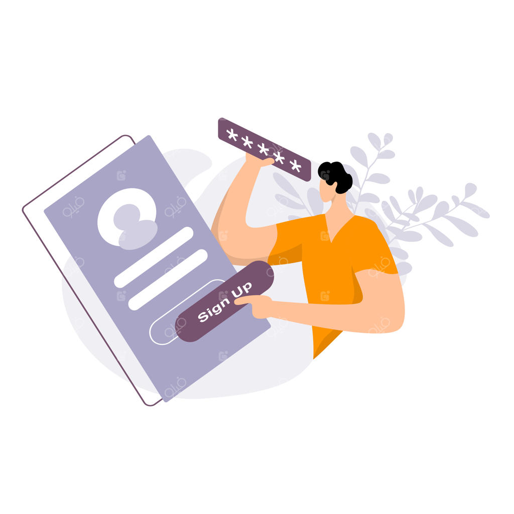 تصویرسازی فلت و ایزومتریک ثبت‌نام با سبک مینیمال و رنگ‌های آبی روشن و زرد