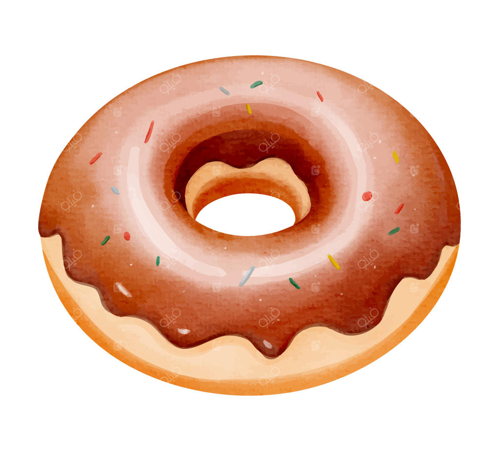 تصویر آبرنگی دونات شکلاتی - طراحی دست‌ساز مناسب برای منو یا خوراکی‌های پاییزی